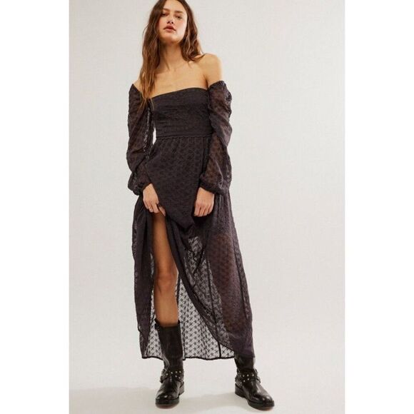 NEW Free People Malina Maxi Dress in Dark Scales Embroidered Eyelet Size Small - Picture 1 of 8